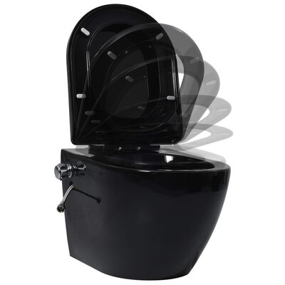 vidaXL Vas WC suspendat fără ramă cu funcție de bideu, negru, ceramică