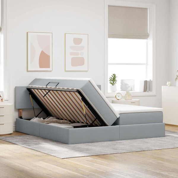 vidaXL Pat cu storage Gri deschis 180 x 200 cm Piele artificială