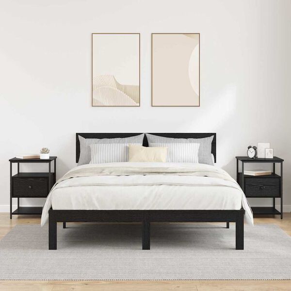 vidaXL Dulap de noapte cu sertar 2 pcs Stejar Negru 40 x 42 x 56 cm