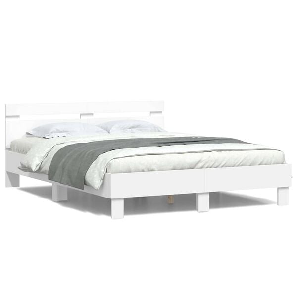 vidaXL Cadru de pat cu led cu headboard Alb 152 x 203 cm Lemn compozit