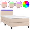 vidaXL Pat cu arcuri, cu saltea și LED, cappuccino 90x200 cm piele eco