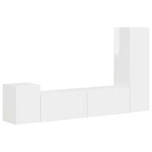 vidaXL Set comodă TV Pe perete 4 pcs Alb lucios Lemn compozit