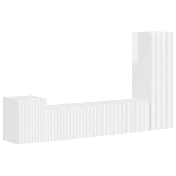 vidaXL Set comodă TV Pe perete 4 pcs Alb lucios Lemn compozit