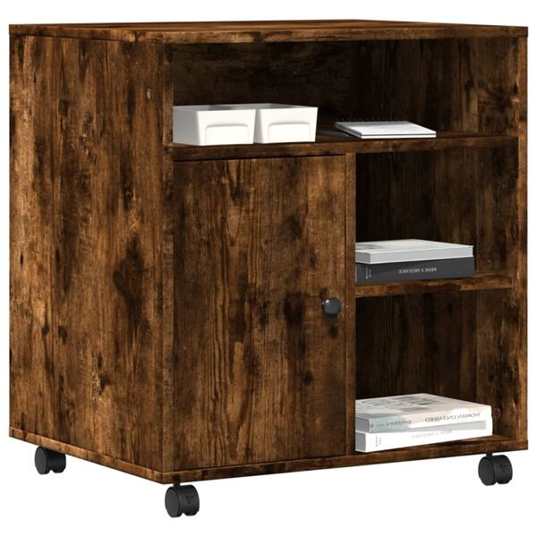 vidaXL Suport pentru imprimantă cu roți, stejar fumuriu, 60x50x67 cm