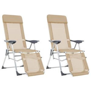 vidaXL Scaune camping pliante cu suport picioare 2 buc. crem textilenă