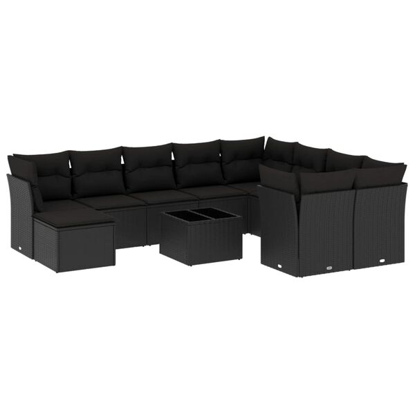 vidaXL Set canapele de grădină cu perne, 11 piese, negru, poliratan