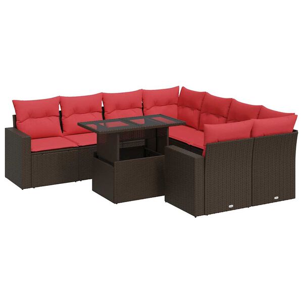 vidaXL Set canapele de grădină cu perne, 9 piese, maro, poliratan