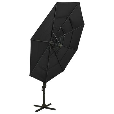 vidaXL Umbrelă de soare 4 niveluri, stâlp de aluminiu, negru, 3x3 m