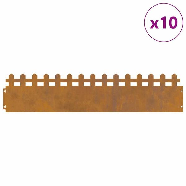 vidaXL Borduri pentru gazon 10 pcs Ruginit 103 x 0,05 x 22 cm