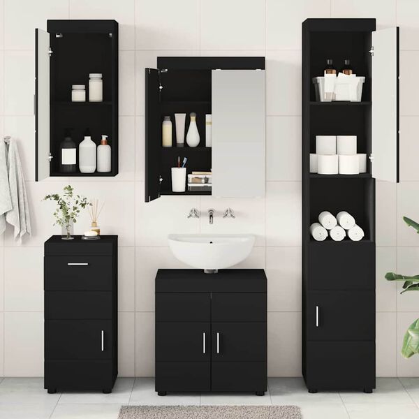 vidaXL Set de mobilier pentru baie cu sertar TULUM Negru Lemn compozit