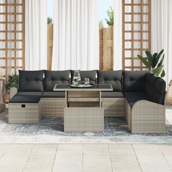 vidaXL Set de canapele pentru grădină 9 pcs Gri deschis Rattan poli