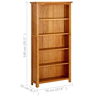 vidaXL Bibliotecă cu 5 rafturi, 70x22x140 cm, lemn masiv de stejar