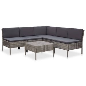 vidaXL Set mobilier de grădină cu perne, 6 piese, gri, poliratan