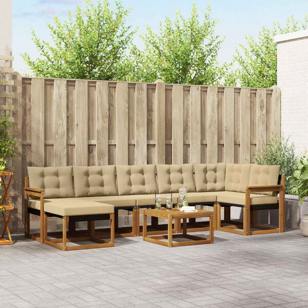vidaXL Set de canapele de exterior cu pernă 8 pcs Natural și Bej