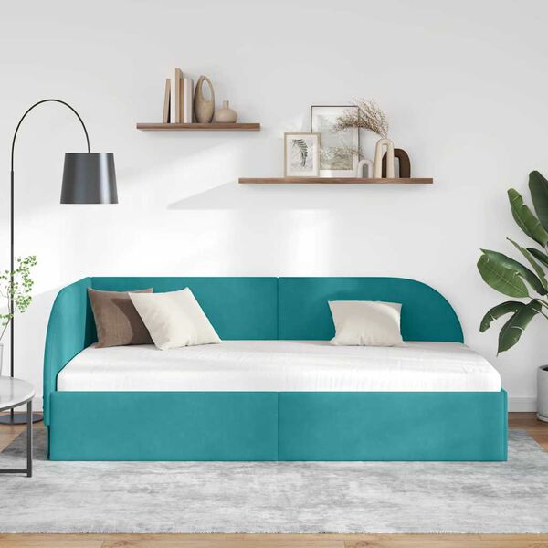 vidaXL Cadru de pat colțar cu headboard Turcoaz 90 cm x 200 cm Catifea