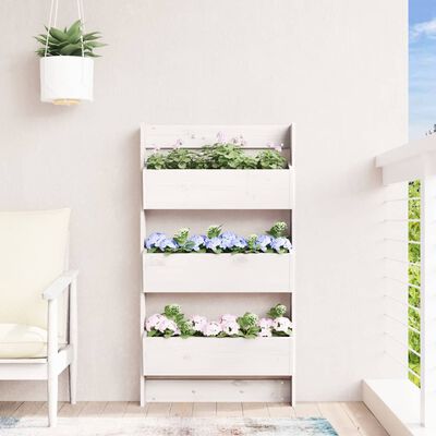 vidaXL Jardinieră de perete cu 3 niveluri alb 60x18,5x110 cm lemn pin