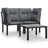 vidaXL Set mobilier de grădină cu perne, 3 piese, negru/gri, poliratan