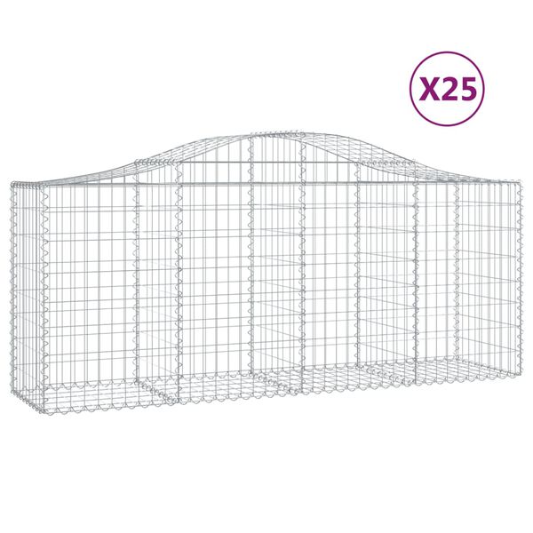 vidaXL Coșuri gabion arcuite 25 buc, 200x50x80/100 cm, fier galvanizat