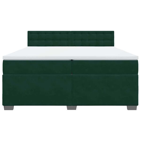 vidaXL Pat box spring cu saltea, verde &icirc;nchis, 200x200 cm, catifea