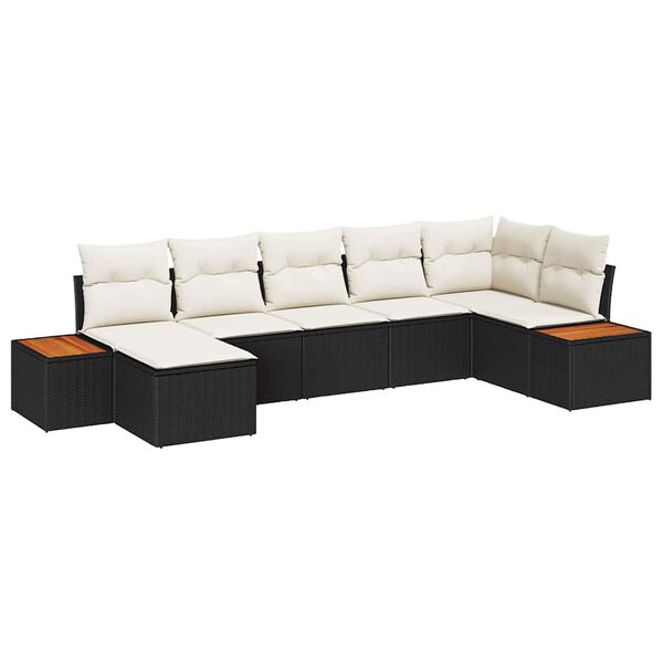 vidaXL Set de canapele pentru grădină 7 pcs Negru și Crem Poli Rattan