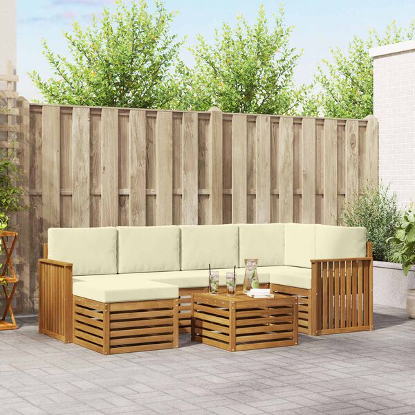 vidaXL Seturi de canapele 7 pcs Natural și Crem Lemn Solid de Acacia