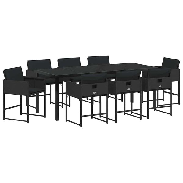 vidaXL Set de masă pentru grădină cu pernă 9 pcs Negru poliratan
