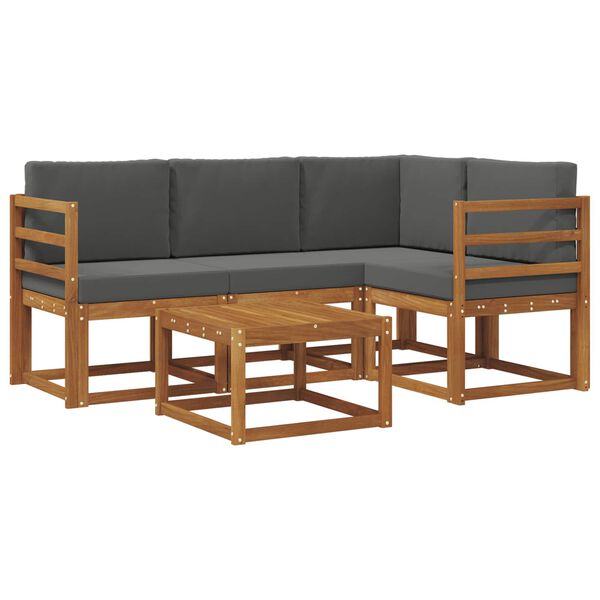 vidaXL Set de canapele de exterior cu pernă 5 pcs Natural și Antracit