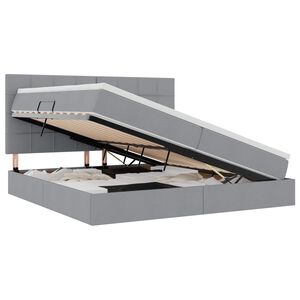 vidaXL Pat cu saltea și LED cu led Gri deschis 200 x 200 cm Poliester