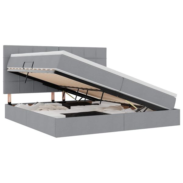 vidaXL Pat cu saltea și LED cu led Gri deschis 200 x 200 cm Poliester