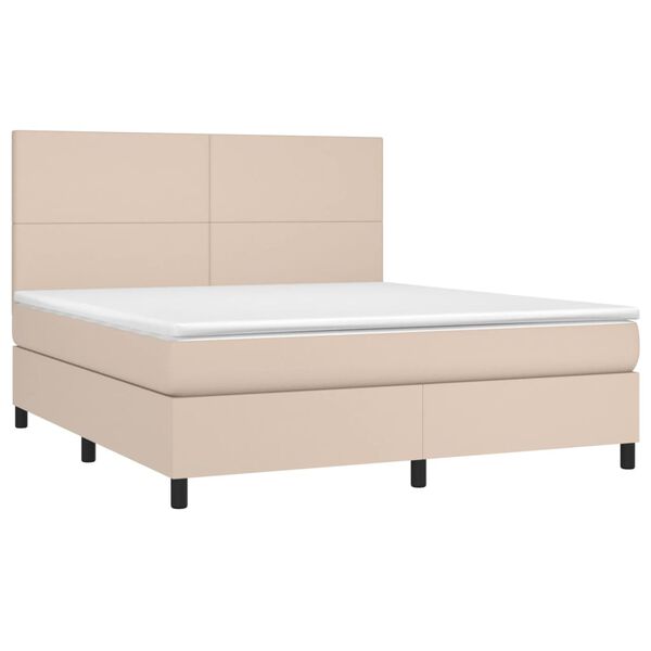 vidaXL Pat box spring cu saltea, cappuccino, 180x200cm piele ecologică