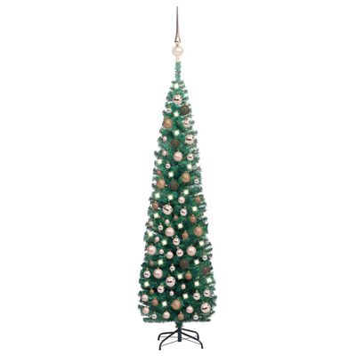vidaXL Brad Crăciun artificial pre-iluminat, set globuri, verde 210 cm