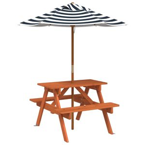 vidaXL Masă de picnic pentru 4 copii, cu umbrelă, lemn masiv brad