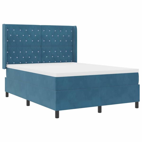 vidaXL Pat cu arcuri cu headboard albastru 140 x 190 cm Catifea