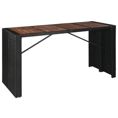 vidaXL Set mobilier de exterior 9 piese, negru, poliratan, lemn acacia