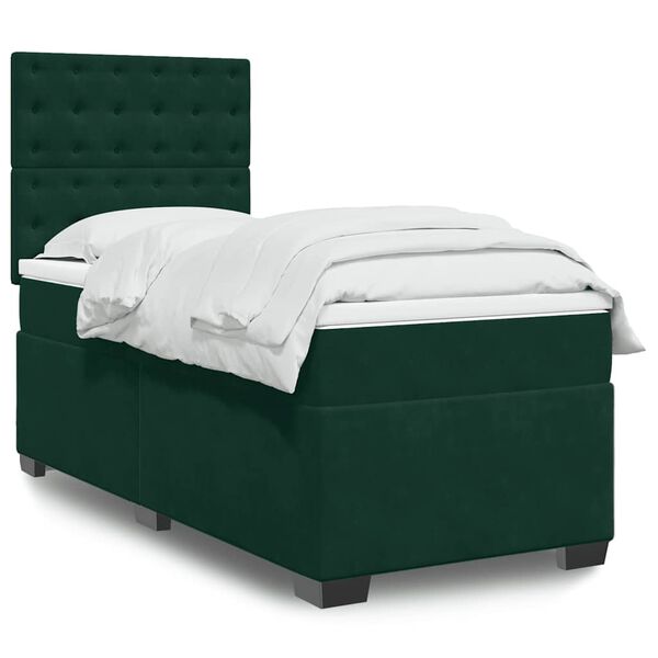 vidaXL Pat box spring cu saltea, verde &icirc;nchis, 100x200 cm, catifea