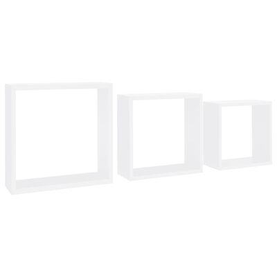 vidaXL Rafturi cub de perete, 3 buc., alb, MDF