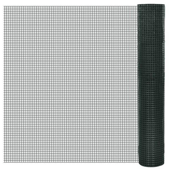 vidaXL Plasă de sârmă găini, verde, 25 x 1 m, oțel galvanizat cu PVC