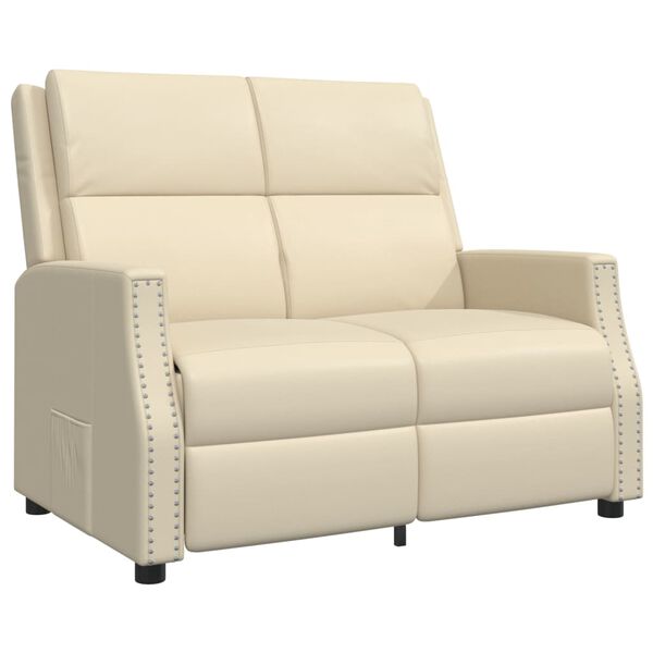 vidaXL Fotoliu rabatabil cu 2 locuri, crem, piele ecologică