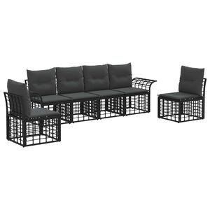 vidaXL Set de canapele de exterior 6 pcs Negru și Gri &icirc;nchis Poliester
