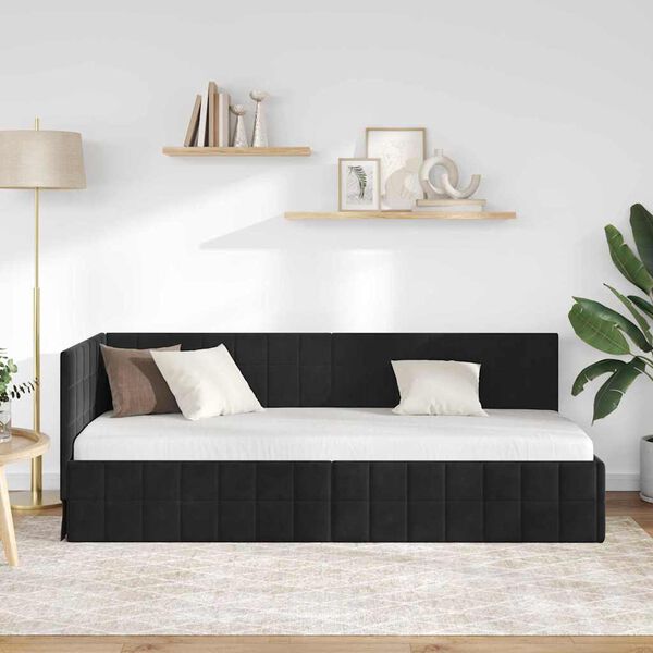 vidaXL Cadru de pat colțar cu headboard Negru 80 cm x 200 cm Catifea
