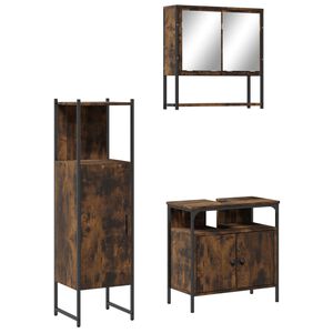 vidaXL Set mobilier de baie, 3 piese, stejar fumuriu, lemn prelucrat