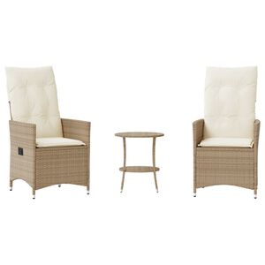 vidaXL Set bistro cu perne, 3 piese, bej, poliratan