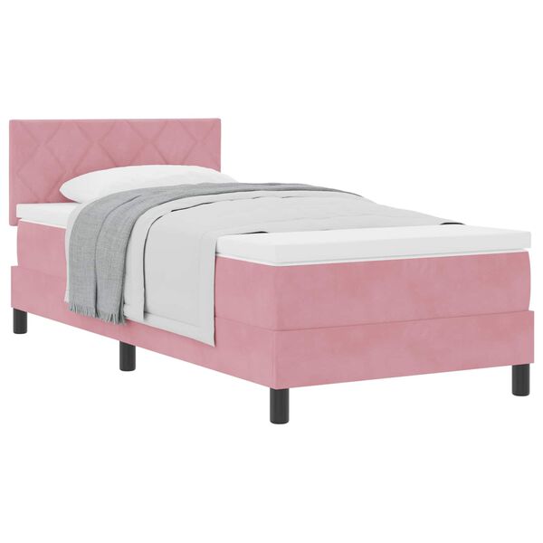 vidaXL Pat cu arcuri cu saltea cu headboard Roz 100 x 200 cm Catifea