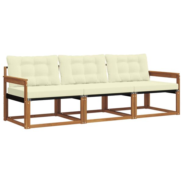 vidaXL Set de canapele de exterior cu pernă 3 pcs Natural și Crem