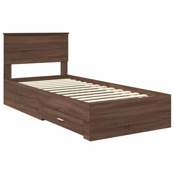 vidaXL Cadru de pat cu headboard Stejar marron și argintiu 75 x 190 cm