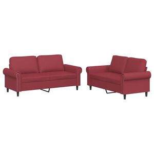vidaXL Set de canapele cu perne, 2 piese, roșu vin, piele ecologică