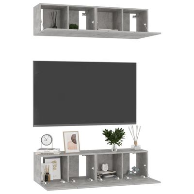 vidaXL Dulapuri TV, 4 piese, gri beton, 60x30x30 cm, lemn prelucrat