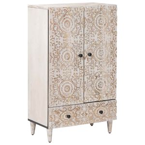 vidaXL Șifonier &Icirc;nalt Alb 60 x 33,5 x 100 cm Lemn de mango solid