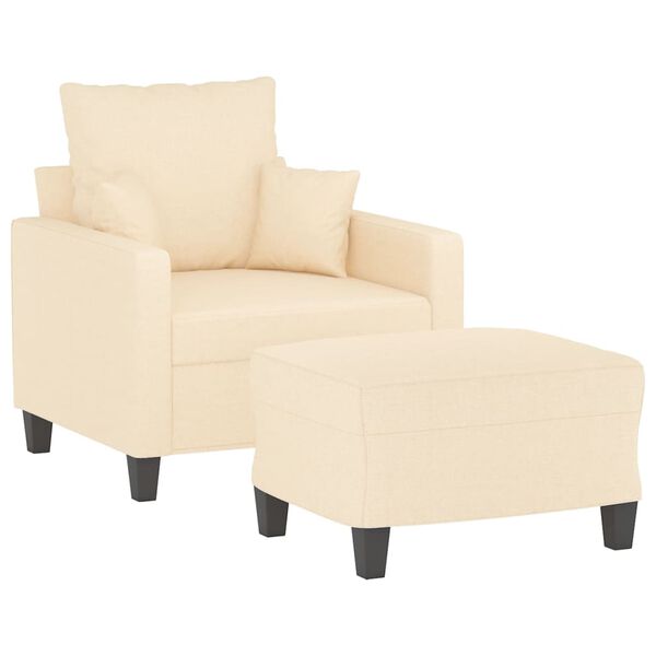 vidaXL Fotoliu canapea cu taburet, crem, 60 cm, material textil