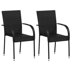 vidaXL Scaune de exterior, stivuibile, 2 buc., poliratan, negru